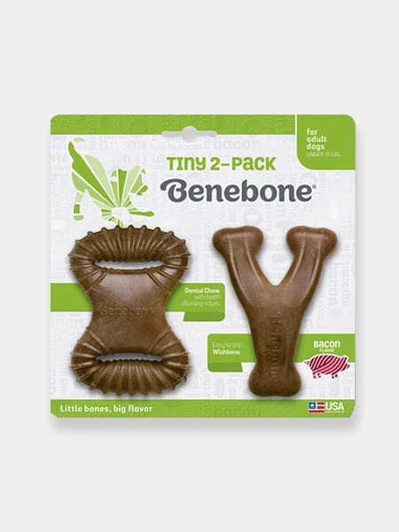 Pack De 2 Jouets à Mâcher Pour Petit Chien - Dental Chew / Wishbone Bacon 🥓 - Benebone